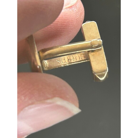 Swank Square Geometric Cufflinks Outlined Gold Tone Signed Cuff Links Vintage - Picture 5 of 7